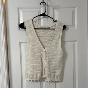 Cream Knit Button-Up Vest Top